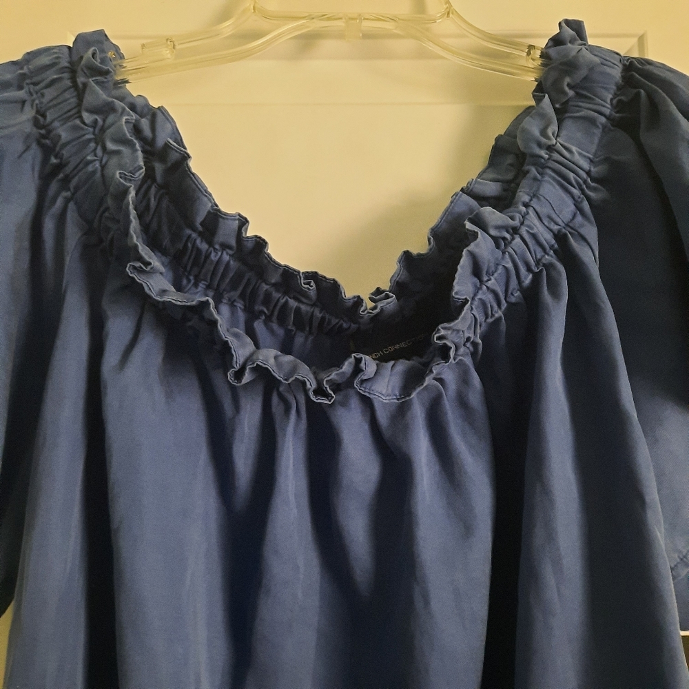 Navy Ruffle Neck Top - Picture 3 of 5